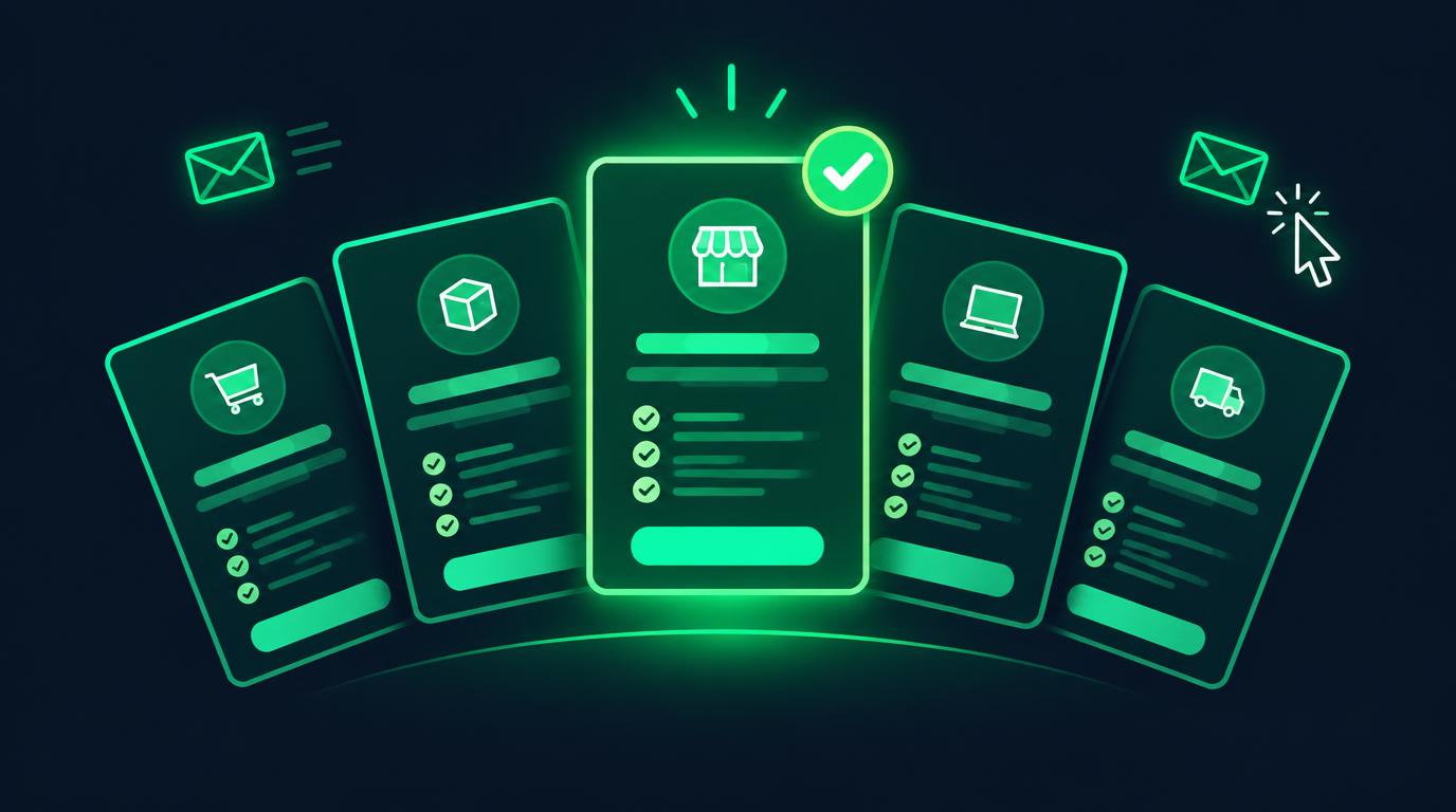 Five solo ad vendor cards compared side by side with one verified top pick highlighted