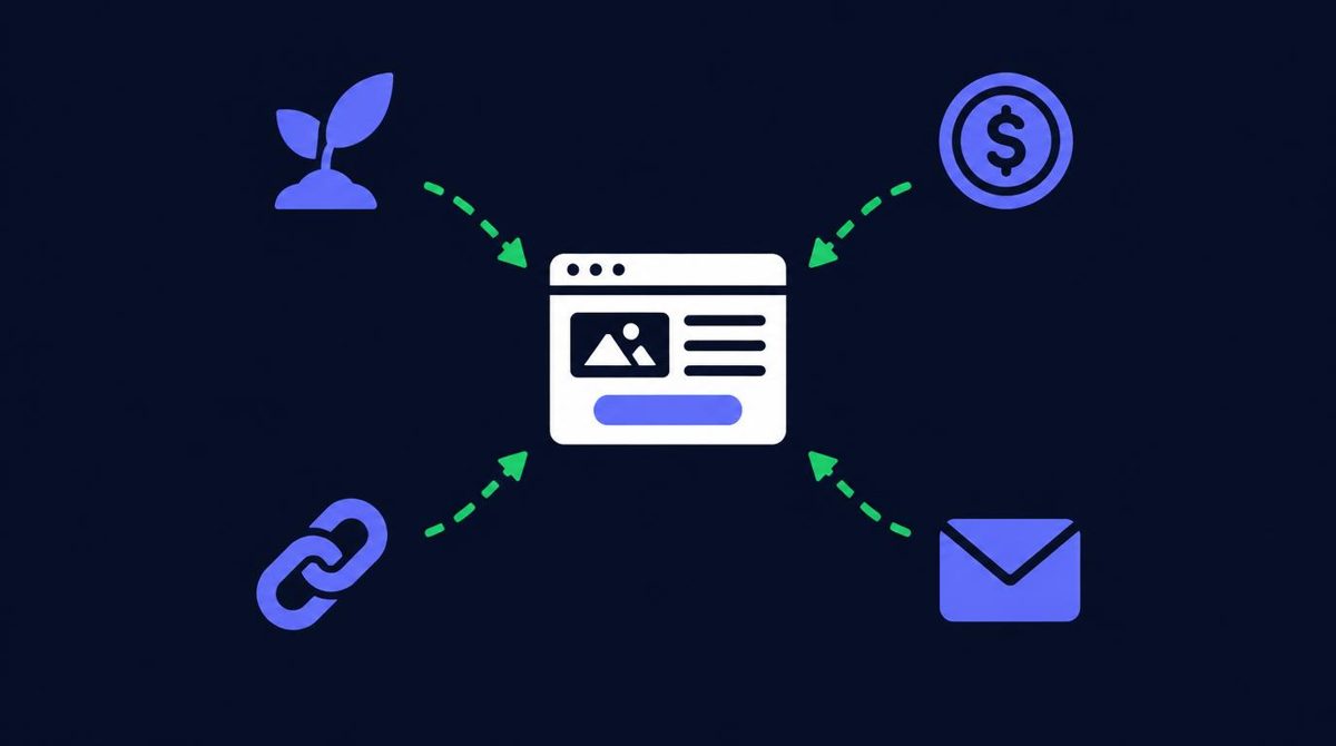 Organic, paid, referral, and email channels all sending visitors into one website